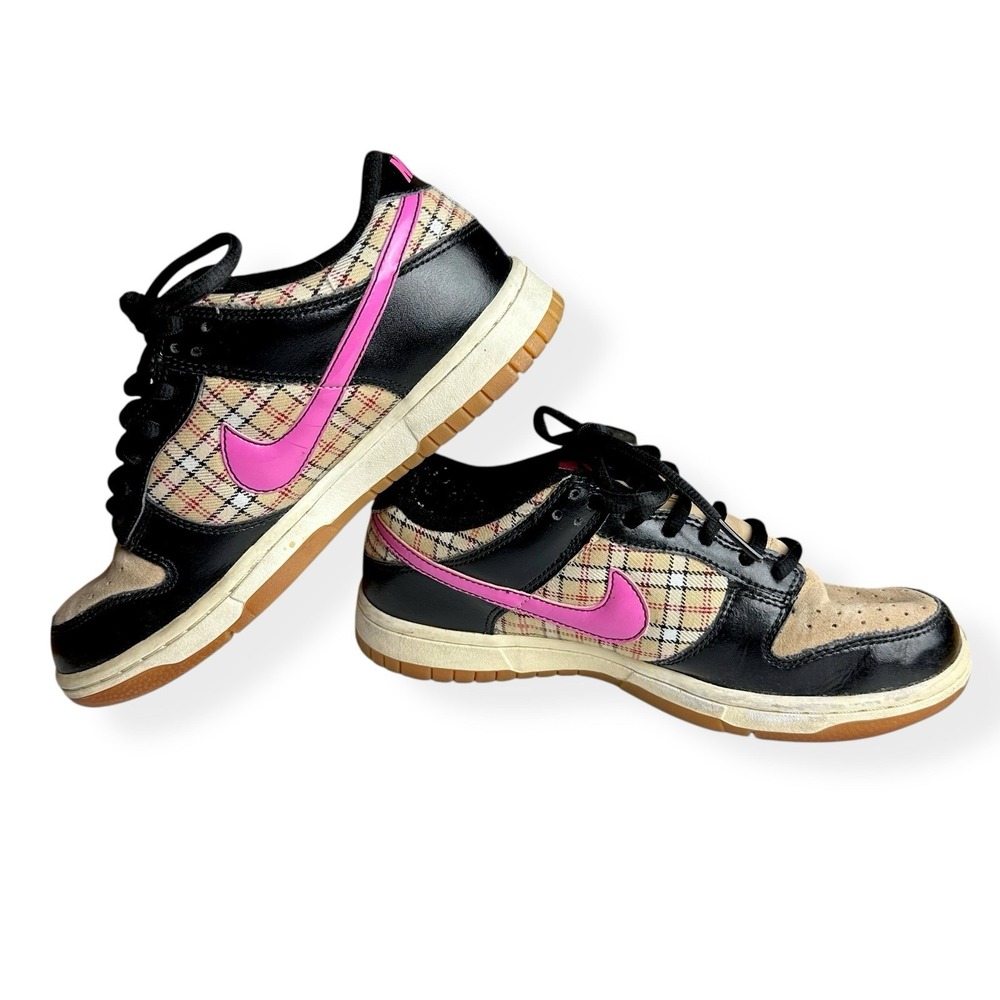 Nike Dunk Low Girls‎ Shoes Plaid Size 5 Hemp/Pinkfire Ii-Sail-Light Brown 2008 - Picture 12 of 13